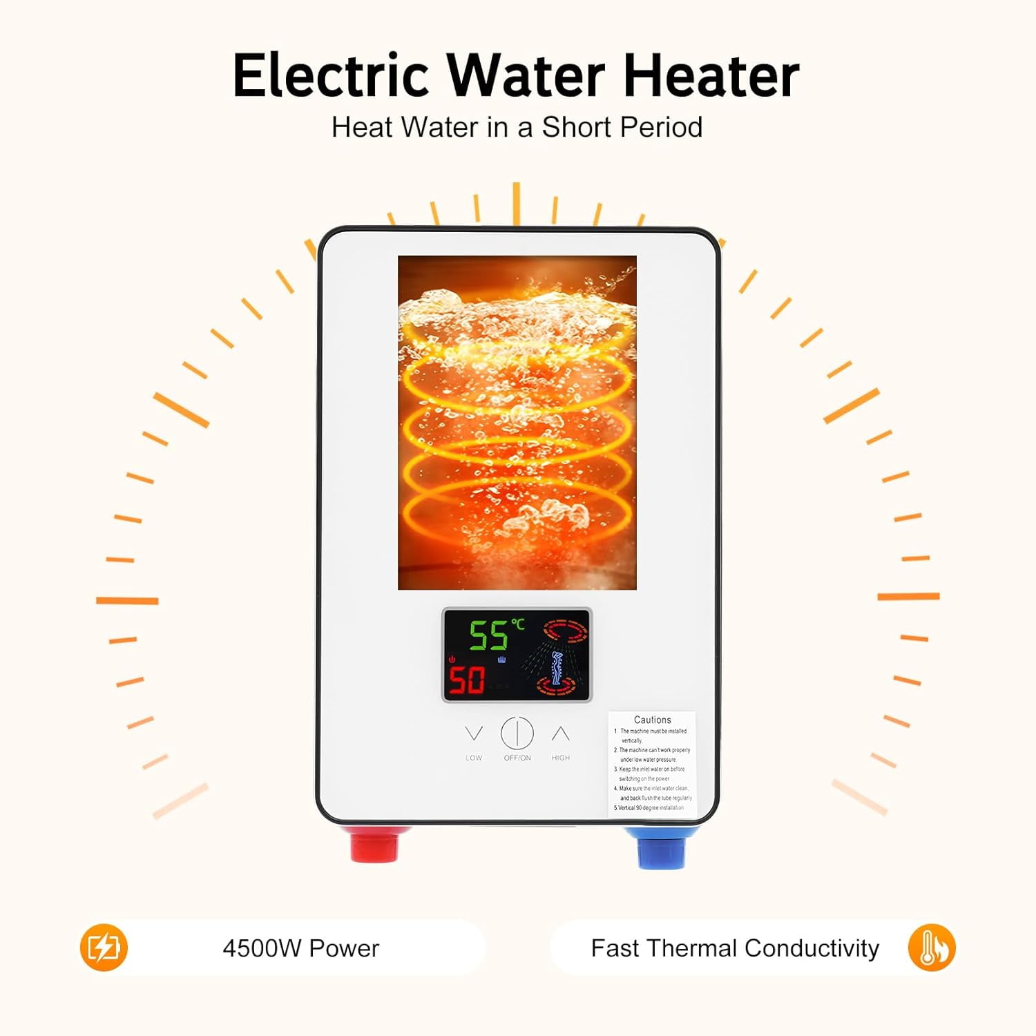 Electric Tankless Water Heater & Instant Hot Water Heater for Home Bathroom Kitchen RV Warehouse Use