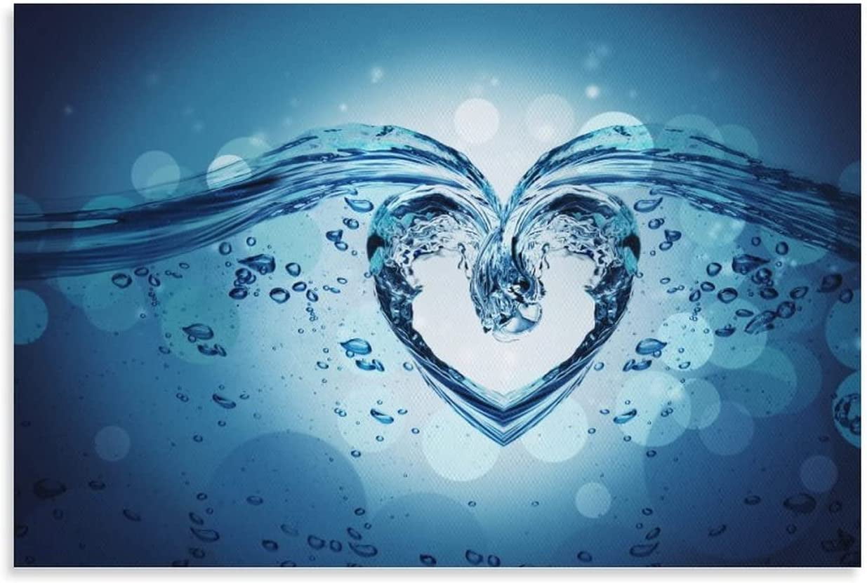 Posters Splash Heart Wall Art Blue Romantic Modern Pictures Heart Wall
