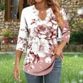 thumbnail image 4 of Qulqfy Womens Tops Trendy Tunic 3/4 Length Sleeve Spring Smocked Shirts Floral Dressy Casual Fall V Neck Tops Blouses for Women L, 4 of 6