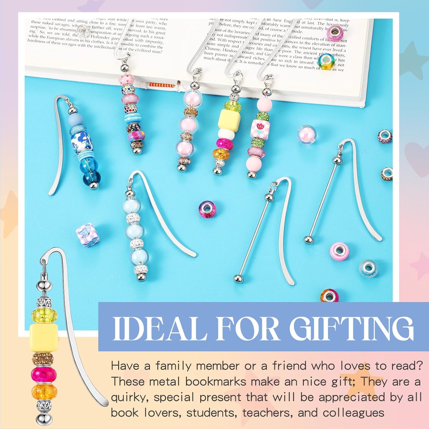 ABPETE 20 Pcs Beadable Bookmarks DIY Metal Blank Bar Bookmark for Beads Modern Bead Craft Jewelry Pendant Charm Gift for Book Lovers Student Teacher Office Supplies(Silver)