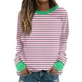 thumbnail image 2 of Trendy Queen Oversized Sweatshirt For Women 2024 Fall Winter Round Neck Striped Printed Shirts Long Sleeve Loose No Hood Sweatshirts Y2K Outfits Pink XXL, 2 of 5