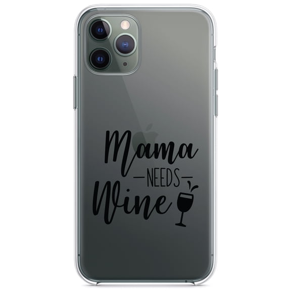 DistinctInk Clear Shockproof Hybrid Case for iPhone 12 Pro MAX (6.7" Screen) - TPU Bumper Acrylic Back Tempered Glass Screen Protector - Mama Needs Wine - Wine Glass