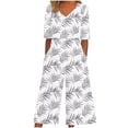 thumbnail image 2 of Maqroz One Piece Jumpsuits for Women Plus Size Floral Printed Boho Wide Leg V Neck Romper Pants Back Zipper Short Sleeve Summer Vacation Outfits with Pockets Loose Fit White M, 2 of 5