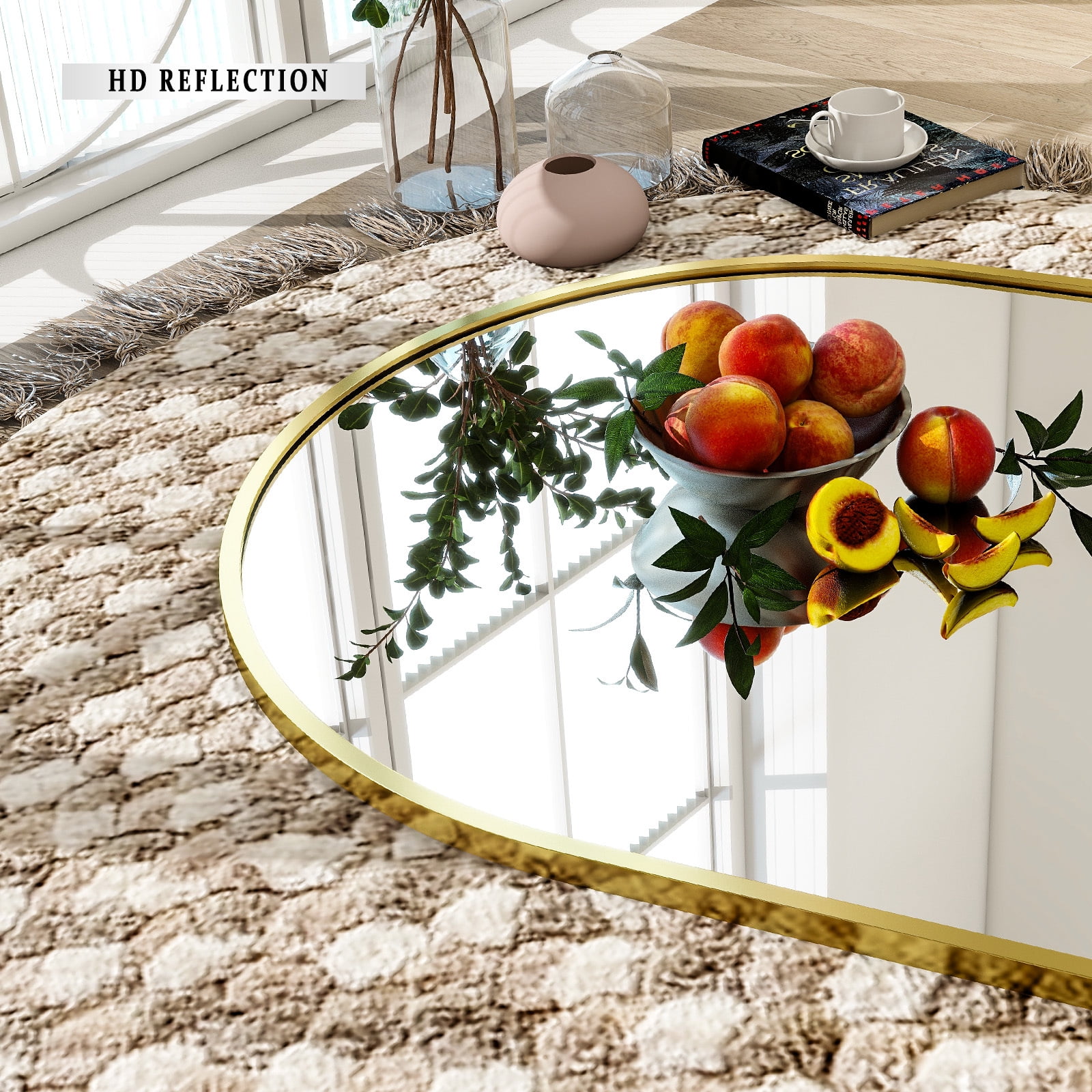 Anyrose 34"x76" Full Length Mirror with Arch-Top Standing Mirror Wall Mounted, Gold