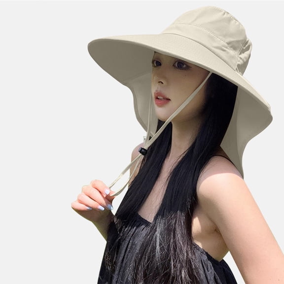 QSAWXQZ Women's Wide Brim UV Protection Flap Sun Hat with Long Neck Cover Adjustable Drawstring Cap for Summer Beach Trips and Outdoor Tourism Beige Free Size