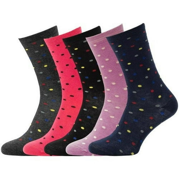Cotton Novelty Dot Crew Socks, 5 Pack Comes w/ GIFT BOX
