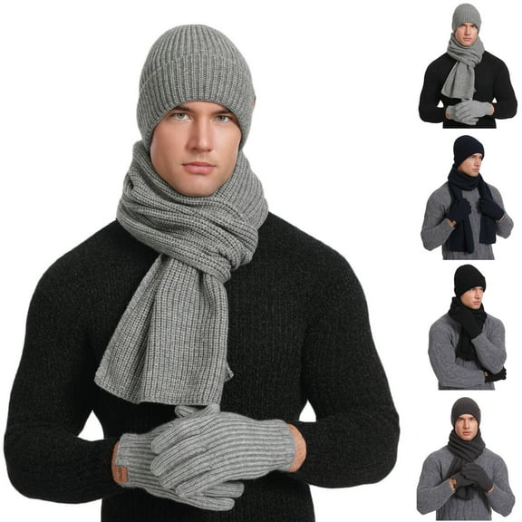 ARENAR Mens Gloves Set,Winter Gloves Warm for Men,Thermal,Warm,Knitted,Solid,Acrylic,Gray,Free Size