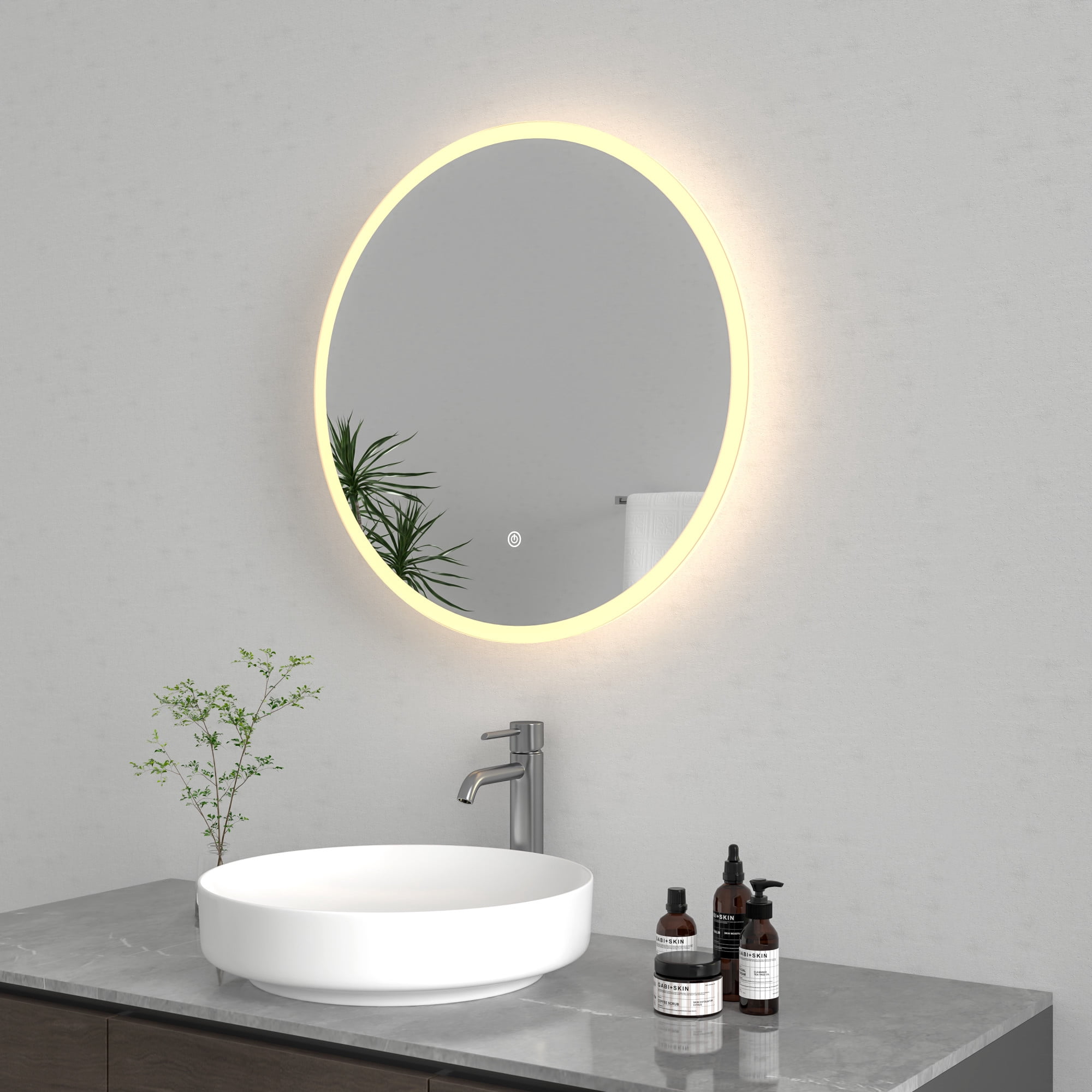 Kingston Brass MR1042424 Aurora 24-Inch Round LED Bathroom Mirror, Front and Back Light, Anti-Fog, Dimmable Touch Sensor Lighted Mirror in Silver