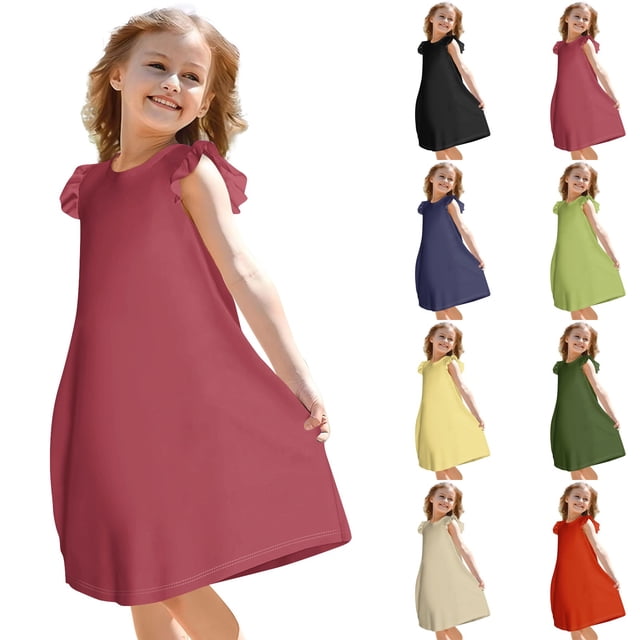 Teen Girls Dresses Flutter Sleeve A-Line Dress Soft Casual Summer Dresses for Kids Perfect for Party and Play ,Sie:130