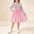 thumbnail image 6 of Fesfesfes Girls Floral Print Ruffle Collar Shirt Dress with Pink Tulle Dress and Bow Waist Long Sleeve Princess Party Outfit for Birthday Ages 3-8 Years, 6 of 8