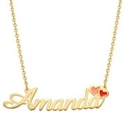 Personalized Planet Women's Gold Plated Script Name with Enamel Hearts Necklace