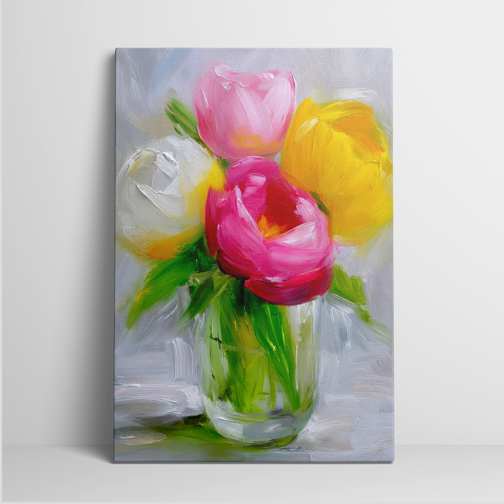 Topbout Art Abstract Painting Style Tulips in a Glass Vase 28 in x 40 in Framed Painting Canvas Art Prints