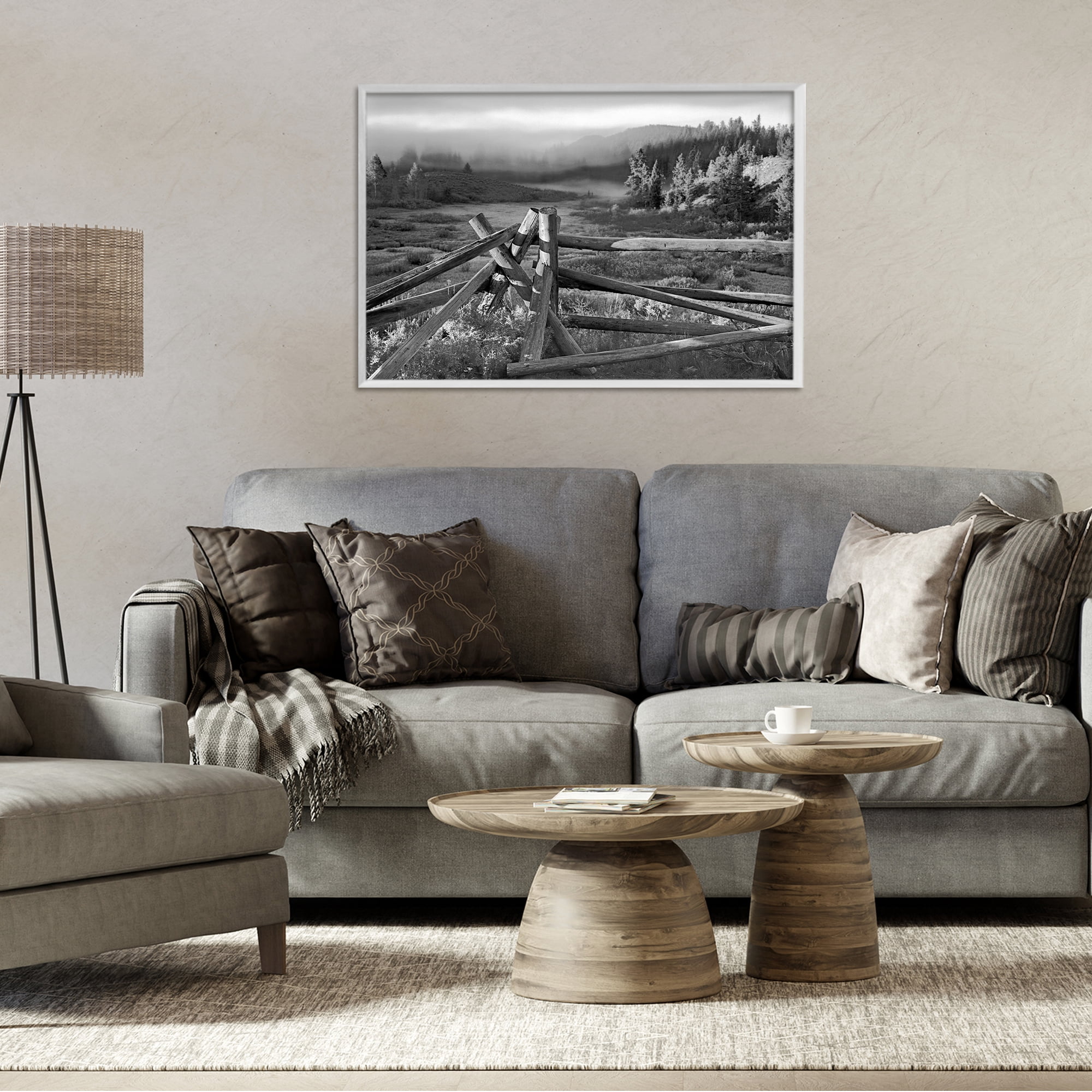 Grand Tetons Fence Beyond White Framed Giclee Art, design by MJ Photography