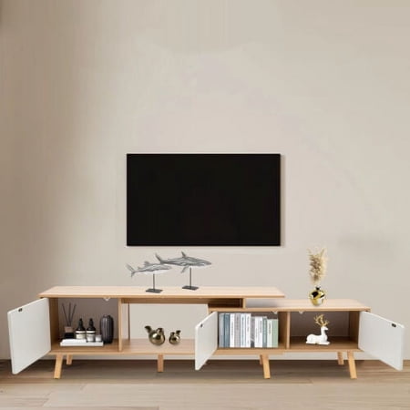 TV Stand Wood TV Cabinet Stand with Doors Adjustable Shelves Console Table 78''