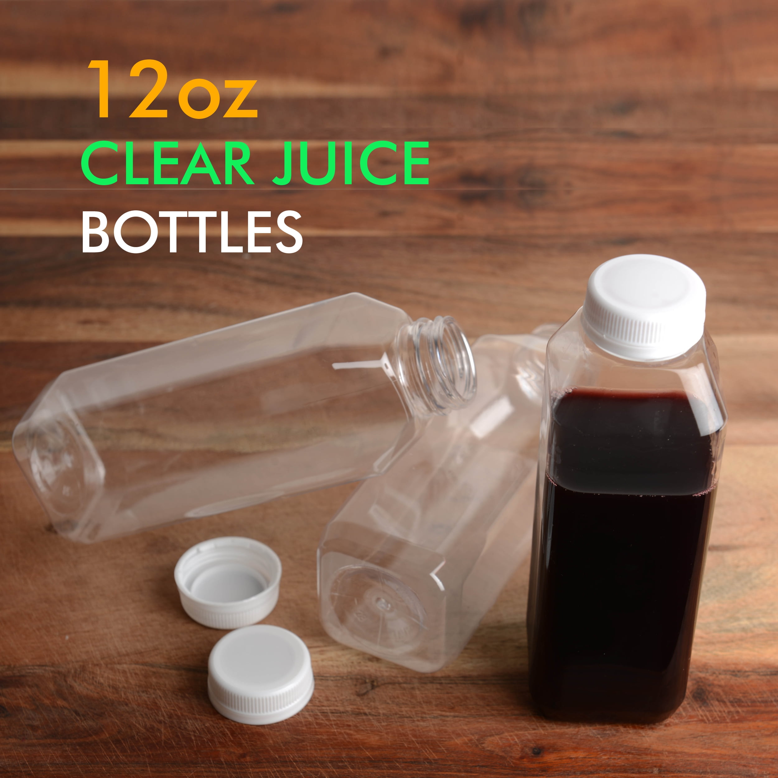 TOMNK 45pcs 12oz Plastic Juice Bottles with Caps Empty Reusable Clear  Bottles with Label, Funnel and…See more TOMNK 45pcs 12oz Plastic Juice  Bottles