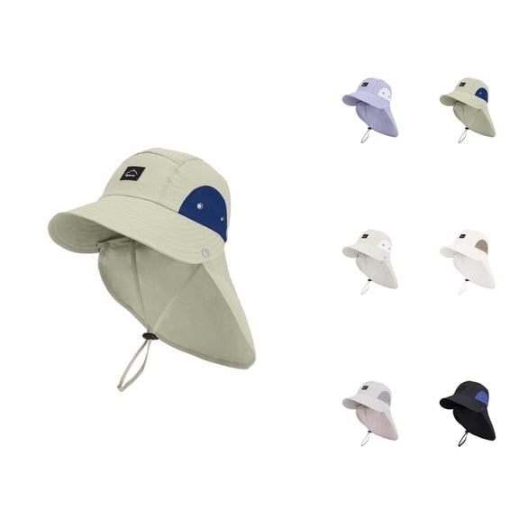 Kids Sun Hat With Neck Flap For Boys Girls 4-10 Years - Large Brim Waterproof Safari Caps, Summer UV Protection Bucket Hats For Children Hiking Camping & Beach Sand Activities