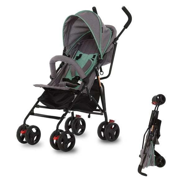 Dream On Me Vista Moonwalk Cochecito de bebé en color menta, cochecito infantil ligero con plegado compacto, cochecito paraguas reclinable multiposición con toldo, almacenamiento extra grande y portav