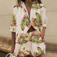 thumbnail image 1 of VISgogo, conjunto de ropa para mujer, patrón de hojas/flores, cuello de solapa, camisa de manga corta con botones, pantalones cortos de cintura elástica a juego VISgogo moda, 1 of 2