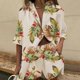 thumbnail image 1 of VISgogo, conjunto de ropa para mujer, patrón de hojas/flores, cuello de solapa, camisa de manga corta con botones, pantalones cortos de cintura elástica a juego VISgogo moda, 1 of 2