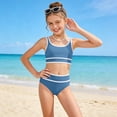thumbnail image 2 of Bosanter Swimsuit For Girls 2 Piece Bathing Suit Striped Solid Swimsuit Set Cute Bikini Swimwear, Navy 13-14Y, 2 of 6