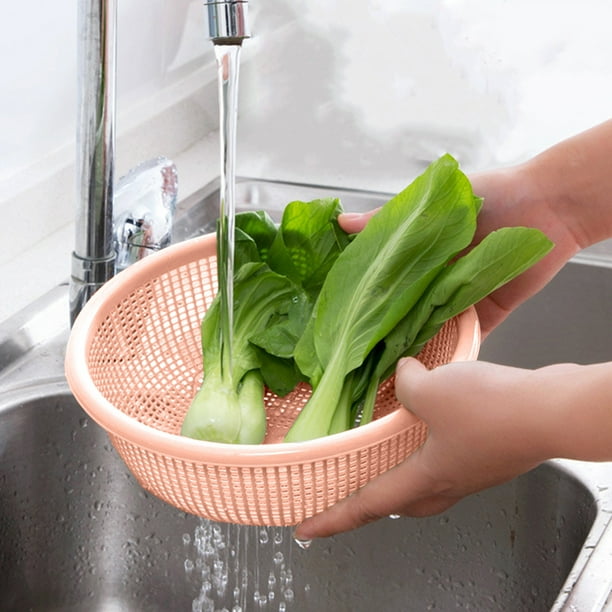 Juego de cestas de lavado redondas con colador de drenaje, para almacenar frutas en la cocina, diseño hueco, portátil, 3 piezas, material plástico, para cocina,Wsvlmg