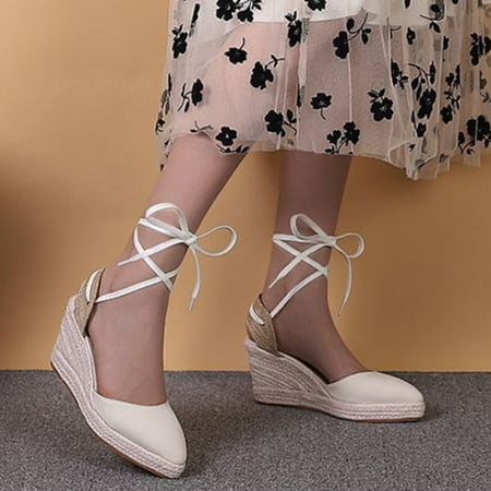 

NECHOLOGY Leopard Print Sandals for Women Size 5 Summer New Platform High Heel Women Straw Espadrilles Womens Rhinestone Sandals White 8.5