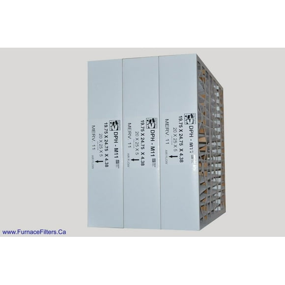 20x25x5 Furnace Filter. Actual Size 19 3/4" x 24 3/4" x 4 3/8" MERV 11 Filter. Made in Canada by Furnace Filters.Ca. Package of 3