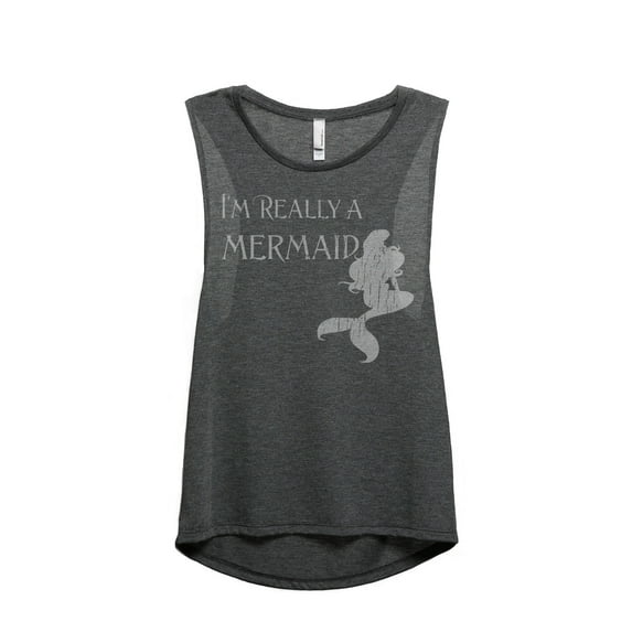 Thread Tank I'm Really A Mermaid Women's Sleeveless Muscle Tank Top Charcoal X-Large