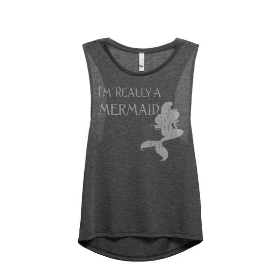 Thread Tank I'm Really A Mermaid Women's Sleeveless Muscle Tank Top Charcoal Large