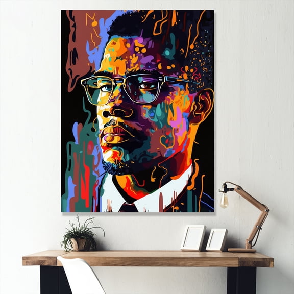Designart "Malcolm X Illustration I" Celebrity Wall Art Living Room