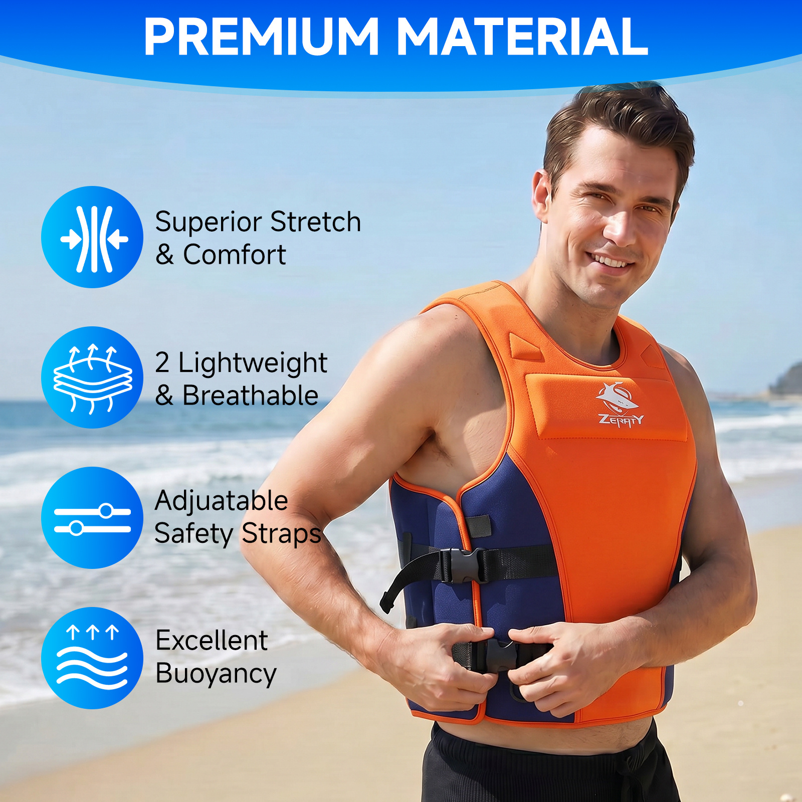 Zeraty Men Impact Vest Life Jacket, Orange photo 4
