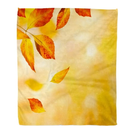 SIDONKU Throw Blanket Warm Cozy Print Flannel Yellow Leaf Autumn Leaves Selective Focus Orange Change Comfortable Soft for Bed Sofa and Couch 50x60 Inches