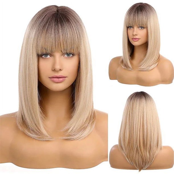 Peluca europea y americana para damas, cabello corto rubio, fibra química, estilo africano, tocado