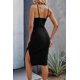 thumbnail image 2 of Correa de algodón sexy para mujer Trajes con cuello en V profundo Vestido de color sólido Crop Top High Split Maxi vestidos, negro (m) Feliz Sencillez, 2 of 5