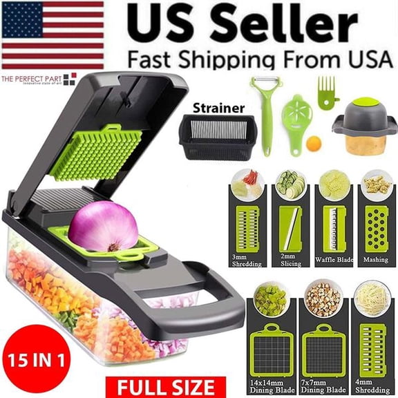 15-in-1 Vegetable Chopper Dicer Slicer, Multi-Functional Kitchen Veggie Cutter with Storage Container, Mandoline Shredder Mincer for Onion, Potato, Fruit