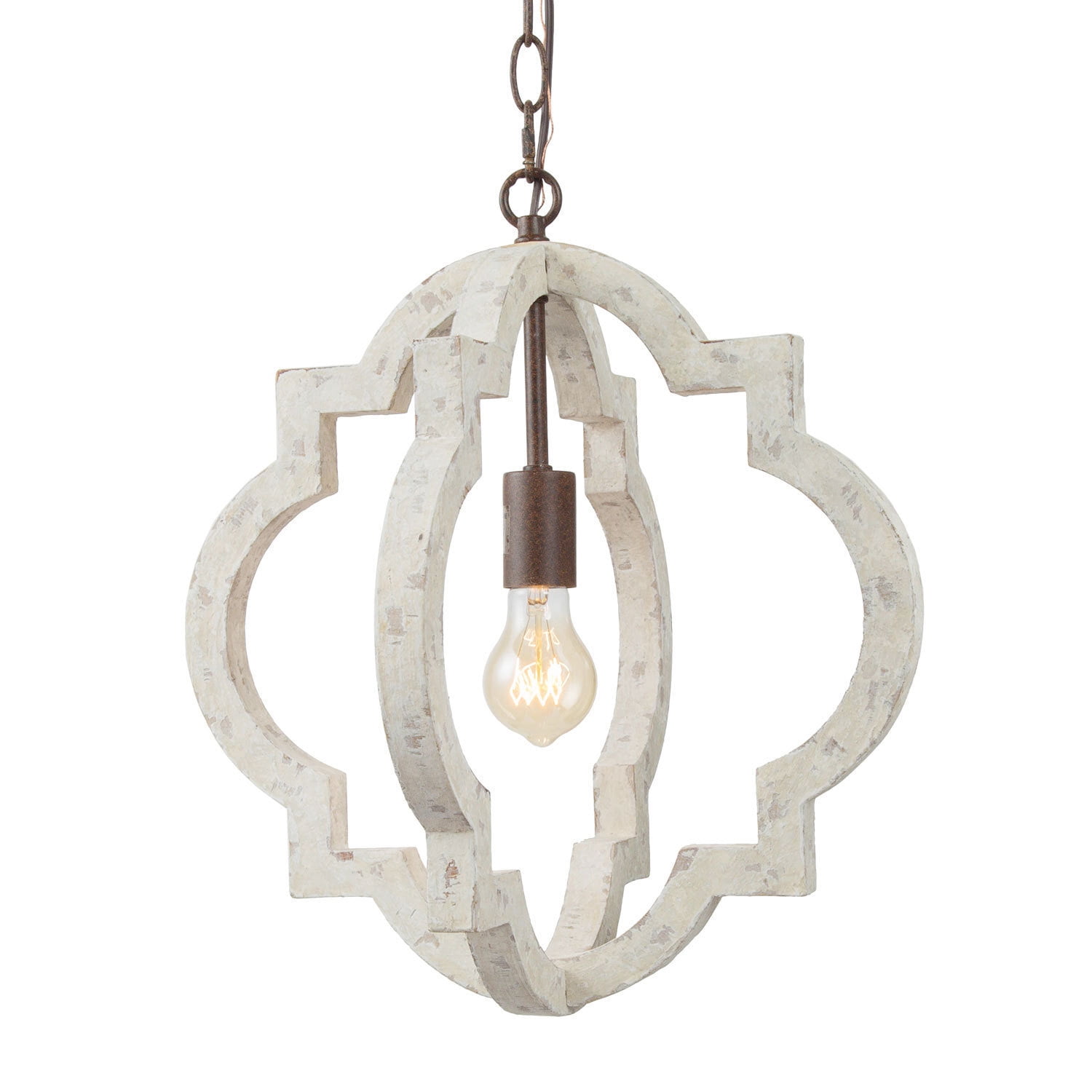 LNC 1-Light Farmhouse Wood Chandelier Pendant Light with Antique White Finish for Dining Room