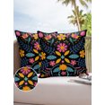 thumbnail image 6 of Pack of 2 Outdoor Pillow Covers, Mexican Colorful Flowers and Leaves Black Waterproof Square Throw Pillowcase Cushion Decorative Pillow Covers for Couch Patio Tent, 18x18 in, 6 of 6