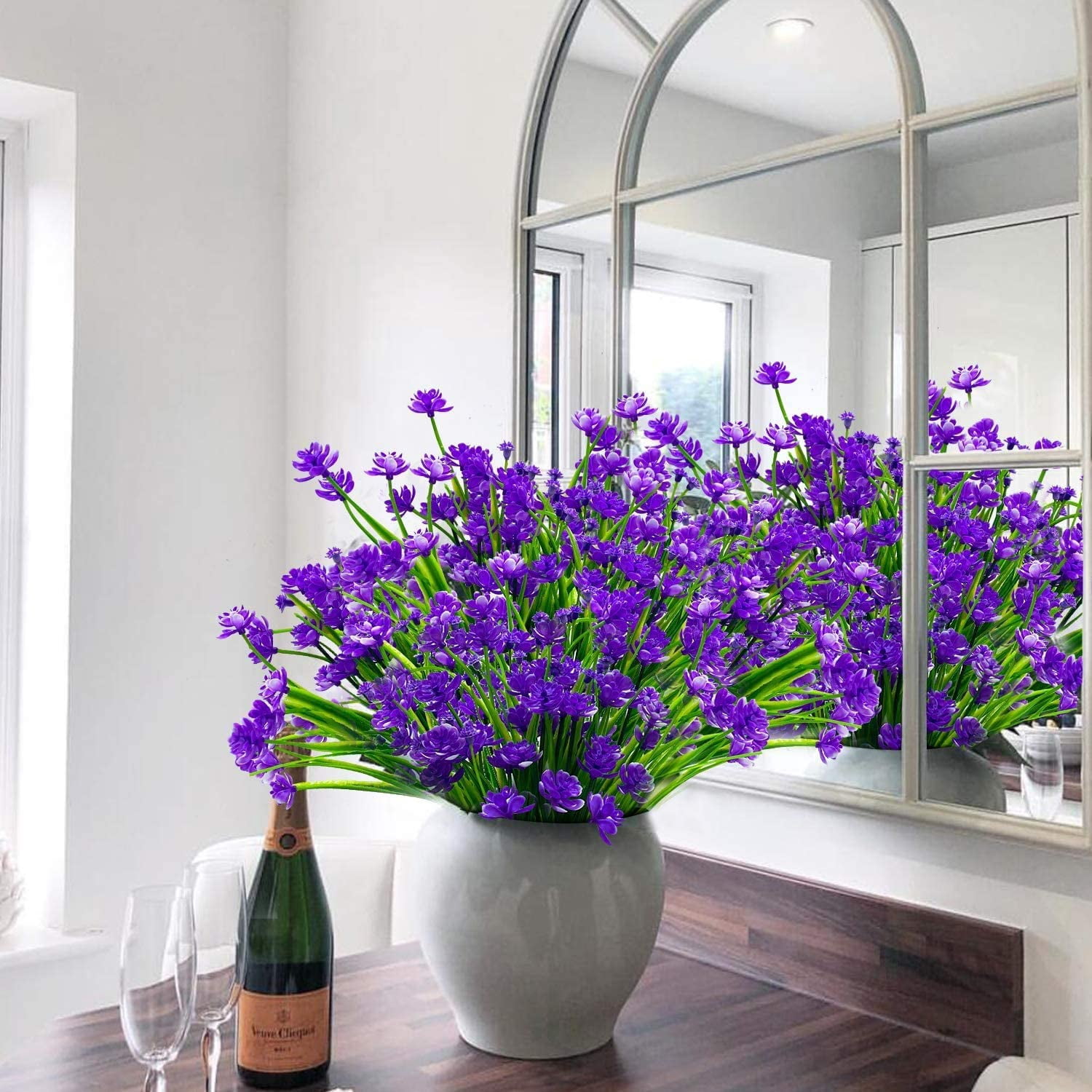 Sinhoon 16 Bundles Fake Artificial Flowers Outdoor for Decoration UV Resistant No Fade Faux Plastic Plants Garden Porch Window Box Décor Kitchen Office Table Vase(Purple)