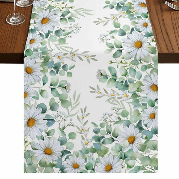 Table Runners 48 Inches Long Dress Scarves, Green Eucalyptus Leaves Farmhouse Kitchen Table Runner, Short Coffee Tablerunners, Summer Botanical Daisy Floral 13x48 Inch