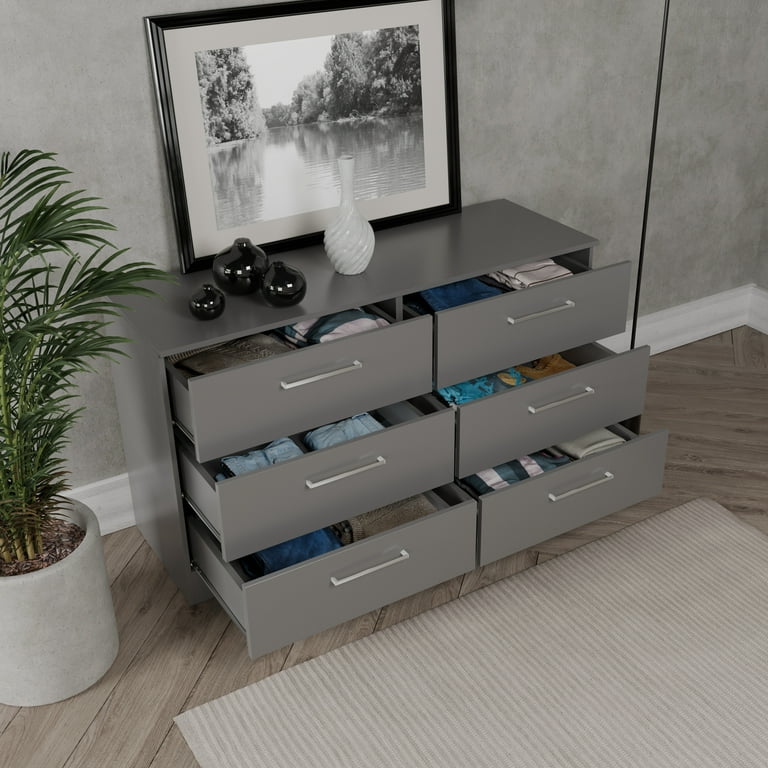 Kappesberg Jolyne 6-Drawer Horizontal Dresser, Modern Gray Bedroom