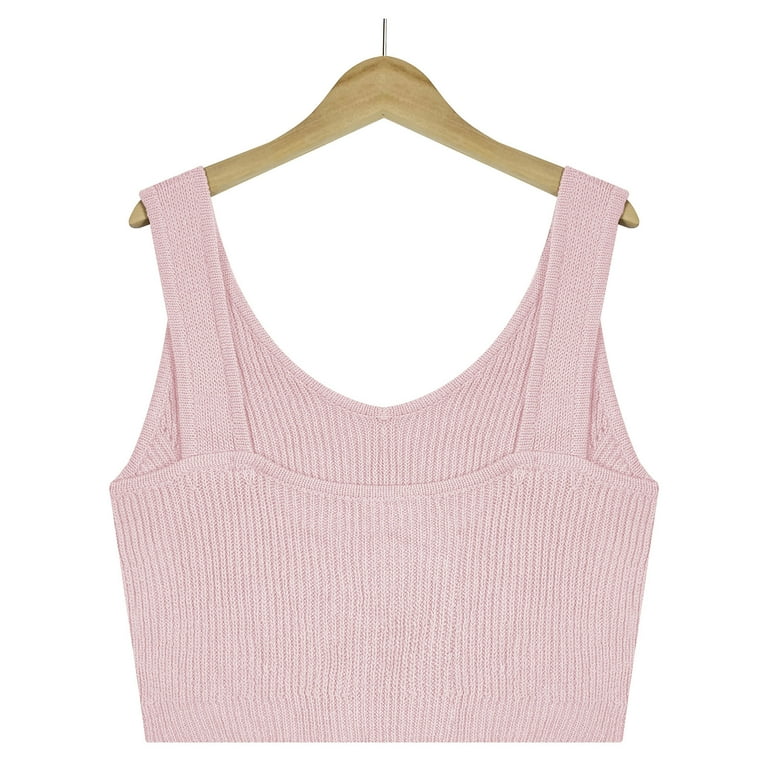 Womens Camisoles Women's Short Solid Ribbon Shirt Fashion Knitted Open Back  Tank Top Backless Knitting Halter Camisole Clubwear ,Pink,L