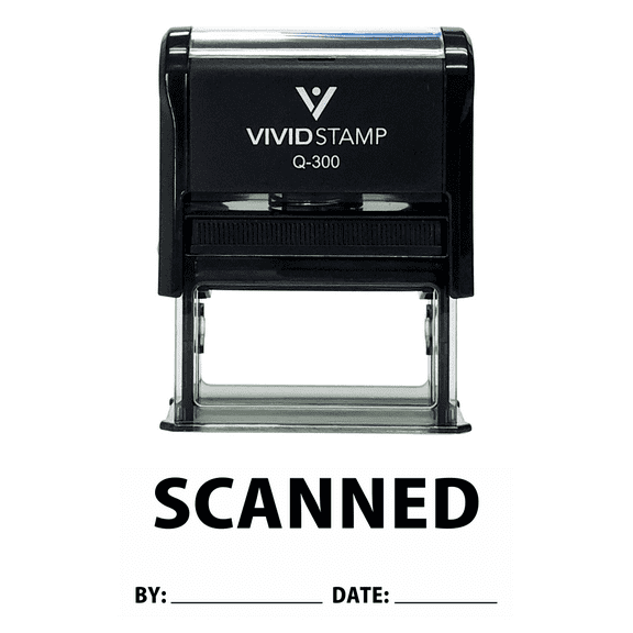 Vivid Stamp Scanned By Date Self Inking Rubber Stamp (Black Ink) Large