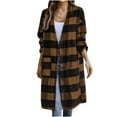 thumbnail image 3 of Juebong Women Long Plaid Shacket Jacket Trendy Fall Casual Button Wool Blend Tartan Trench Coat Winter Clothing Peacoat Jackets with Pockets Coffee,M, 3 of 8