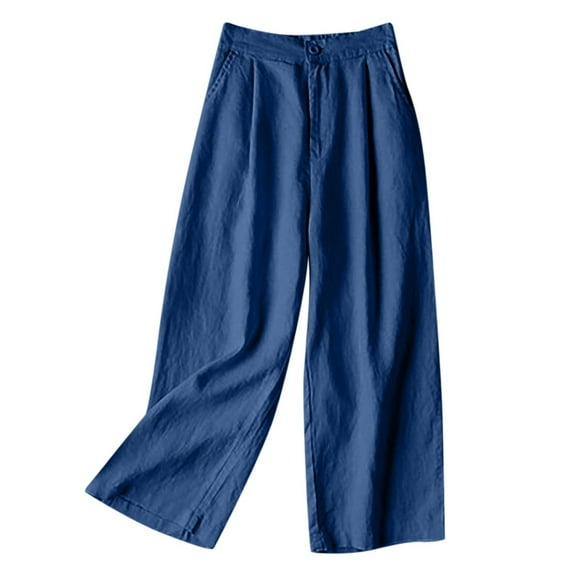 Bmisegm Linen Pocket Elastic Breathable Trousers Loose Cotton Waist Pant Womens Pants Pants for Women Navy XXL