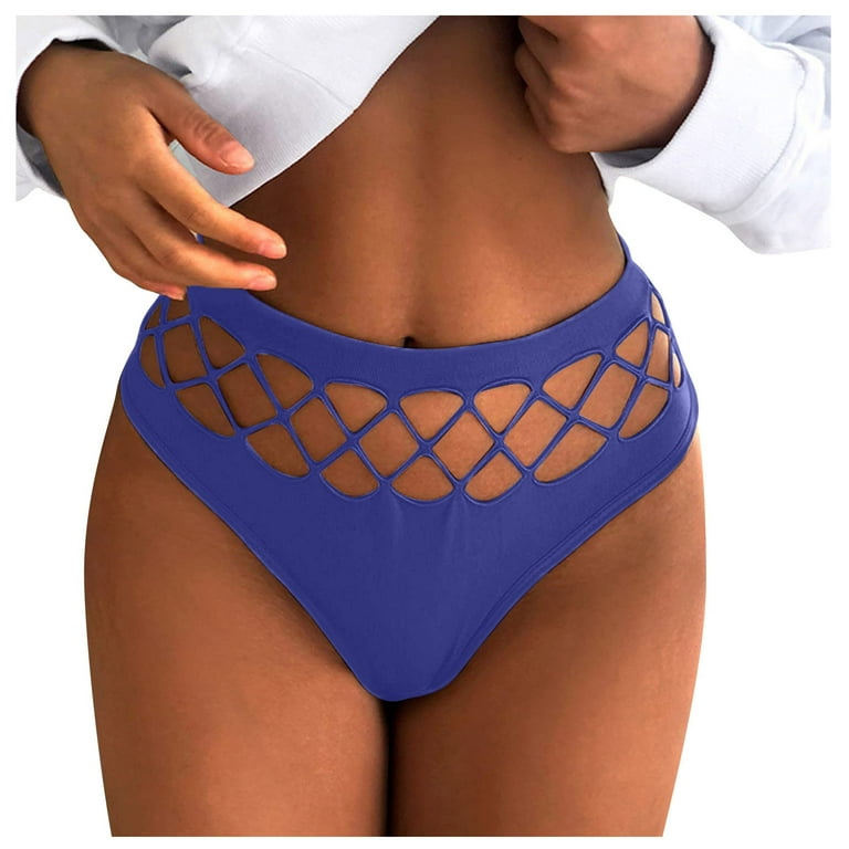 Hollow Out Stretch Bikini Thong for Women Seamless G-String Underwear High  Waisted Sexy Panties Blue L 