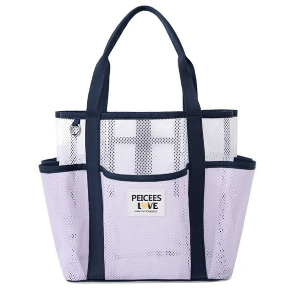 Mesh Beach Bag for Women, Lightweight Beach Tote Bag Sandproof Pool Bag with 8 Pockets for Travel Vacation Essentials, Light purple