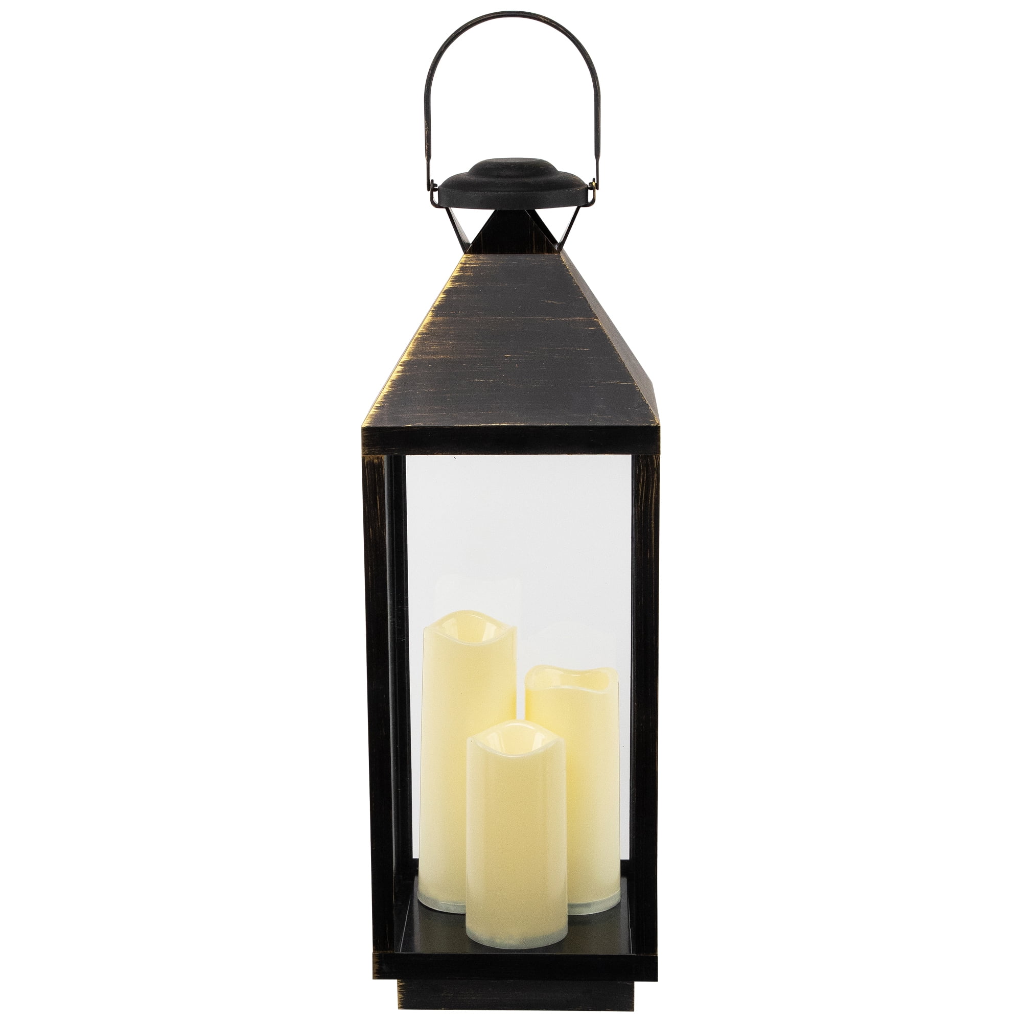 Northlight Lantern with Flameless LED Candles - 24" - Gold and Brushed Black