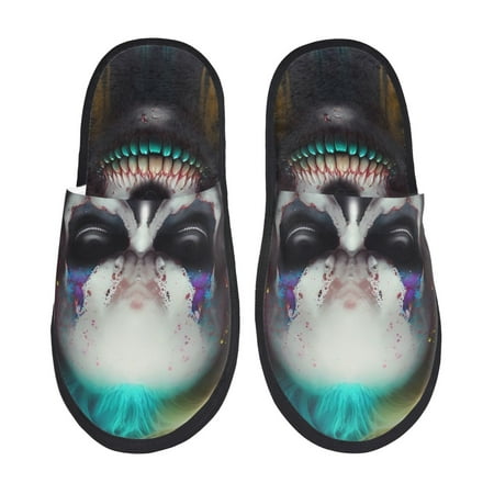 Balery Modern Abstract Colorful Skull C Slient Indoor Furry Fleece Comfort House Shoes Soft Non-Slip Home Shoes Cotton slippers House Slippers-- Medium