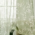thumbnail image 3 of Decoultimatex Floral Green Sheer Window Curtain Panels for Living Room White Blossom Print on Flax Linen Blend Drapes, Rod Pocket,50"x63"x2, 3 of 8