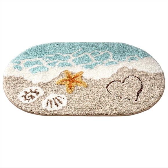 Alfombras de Baño Playeras con Diseño de Conchas Marinas, Divertidas, Extra Suaves, con Mechones de Secado Rápido, con Olas y Estrellas de Mar (40 X 60 cm)